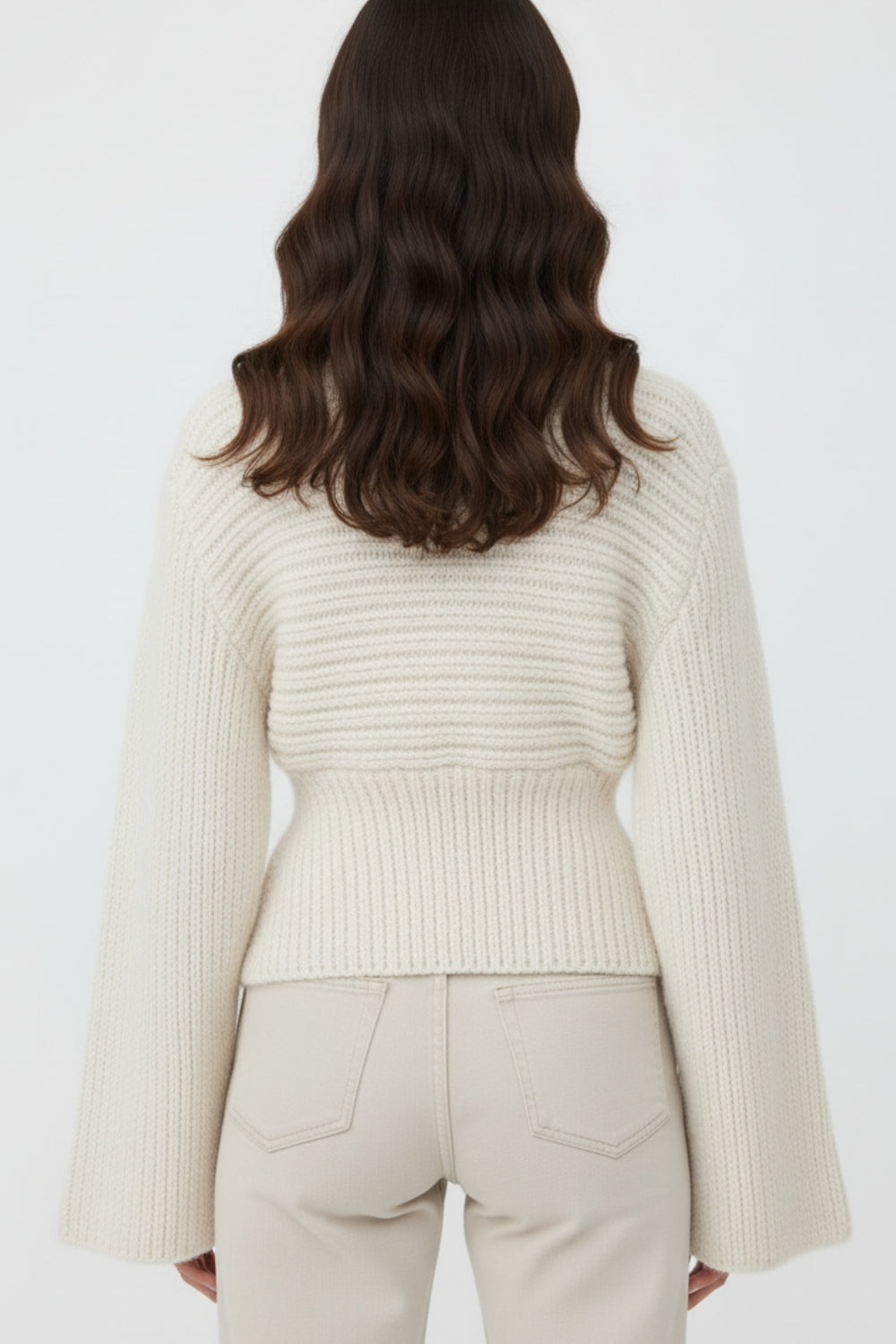 Women's Chunky Knit Cardigan — Asymmetric Deep V-Neck 2