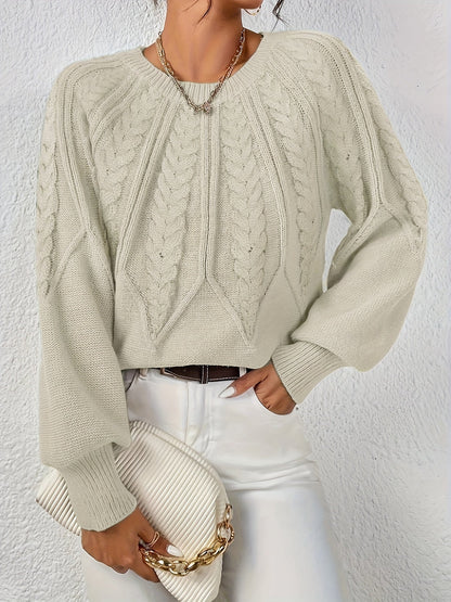 Women's Cable Knit Jumper with Balloon Sleeves — 11 Colors 13