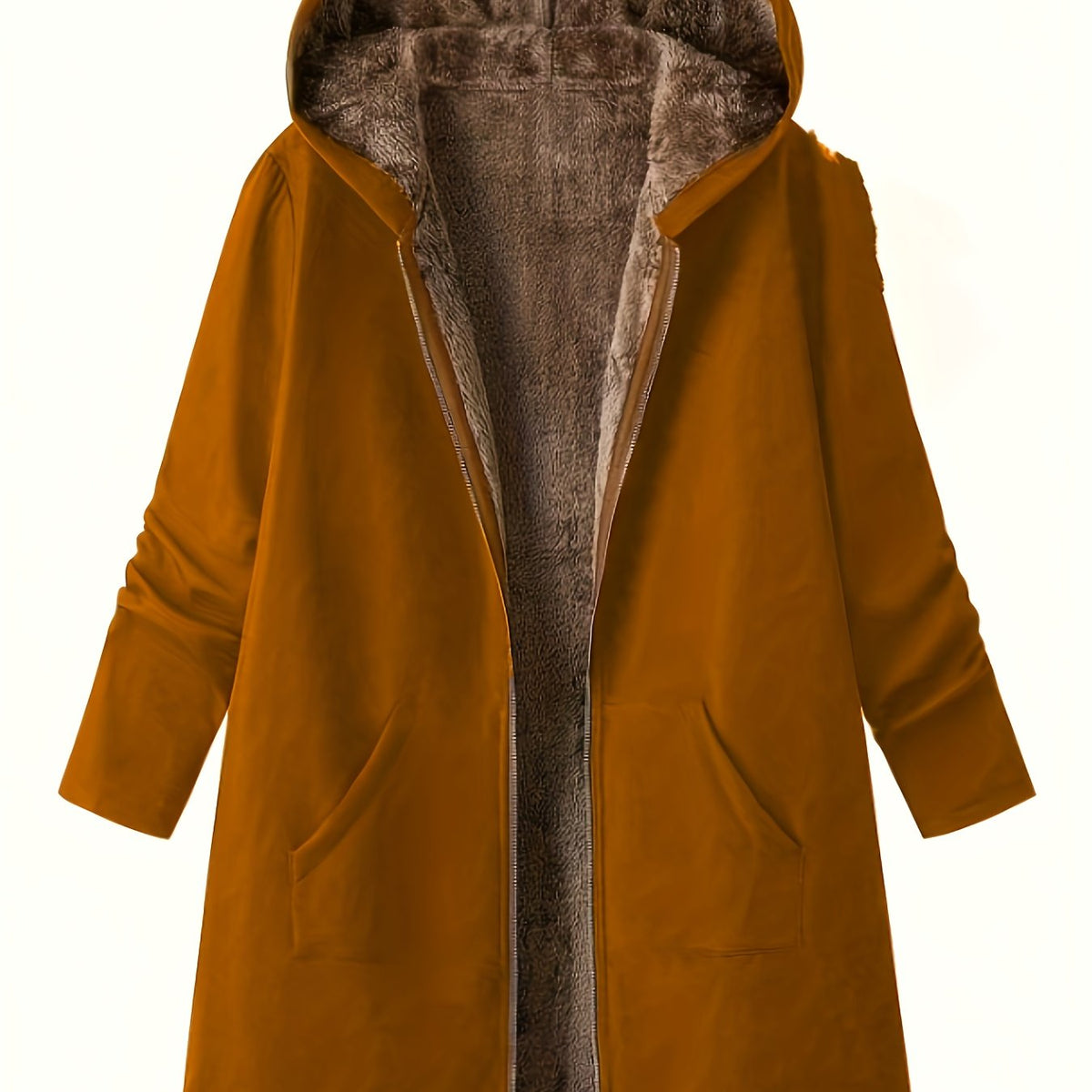Women's Hooded Longline Coat — Cozy Plush-Lined Winter Coat 12