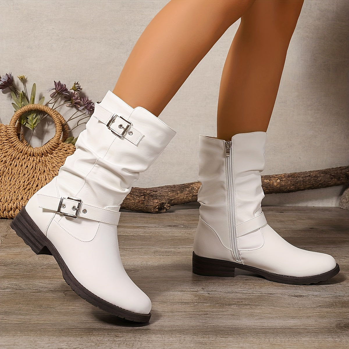 Slouchy Women's Buckle Boots with Block Heel — Winter Style 12