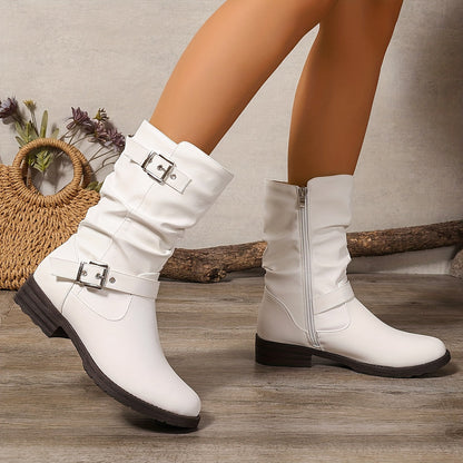 Slouchy Women's Buckle Boots with Block Heel — Winter Style 12