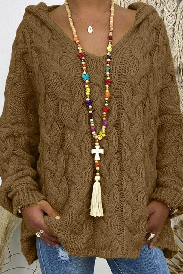 Cable Knit Hooded Pullover Sweater — Oversized Loose Fit 7
