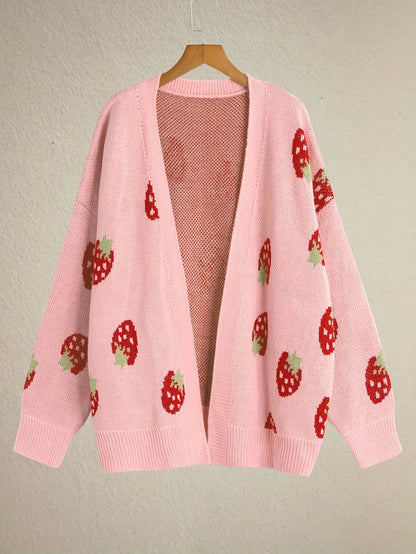 Women's Strawberry Knit Cardigan — Oversized Button Front 6