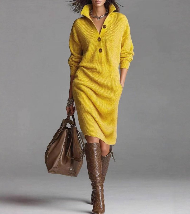Knit Midi Sweater Dress Women — Long Sleeve Winter Dress 4
