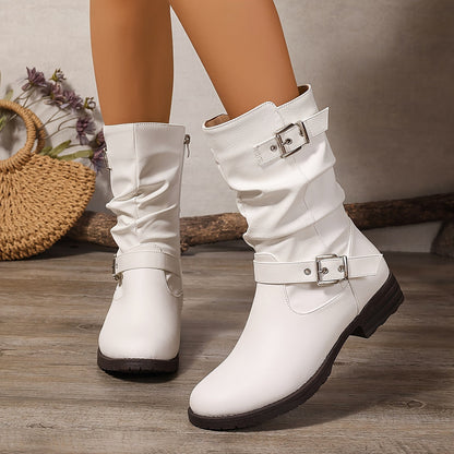 Slouchy Women's Buckle Boots with Block Heel — Winter Style 10
