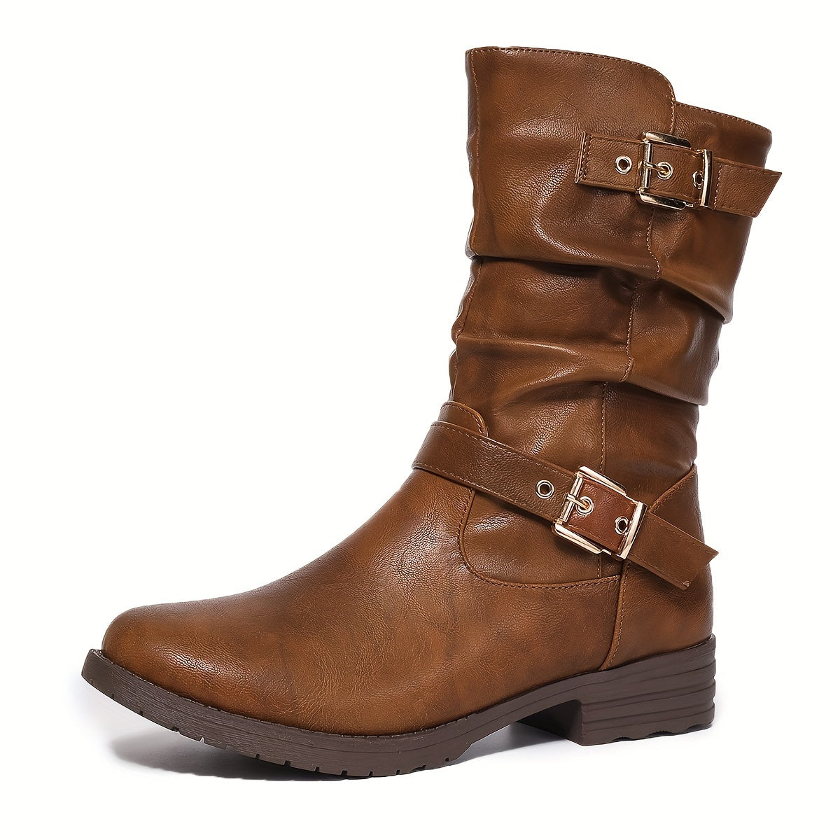 Slouchy Women's Buckle Boots with Block Heel — Winter Style 11