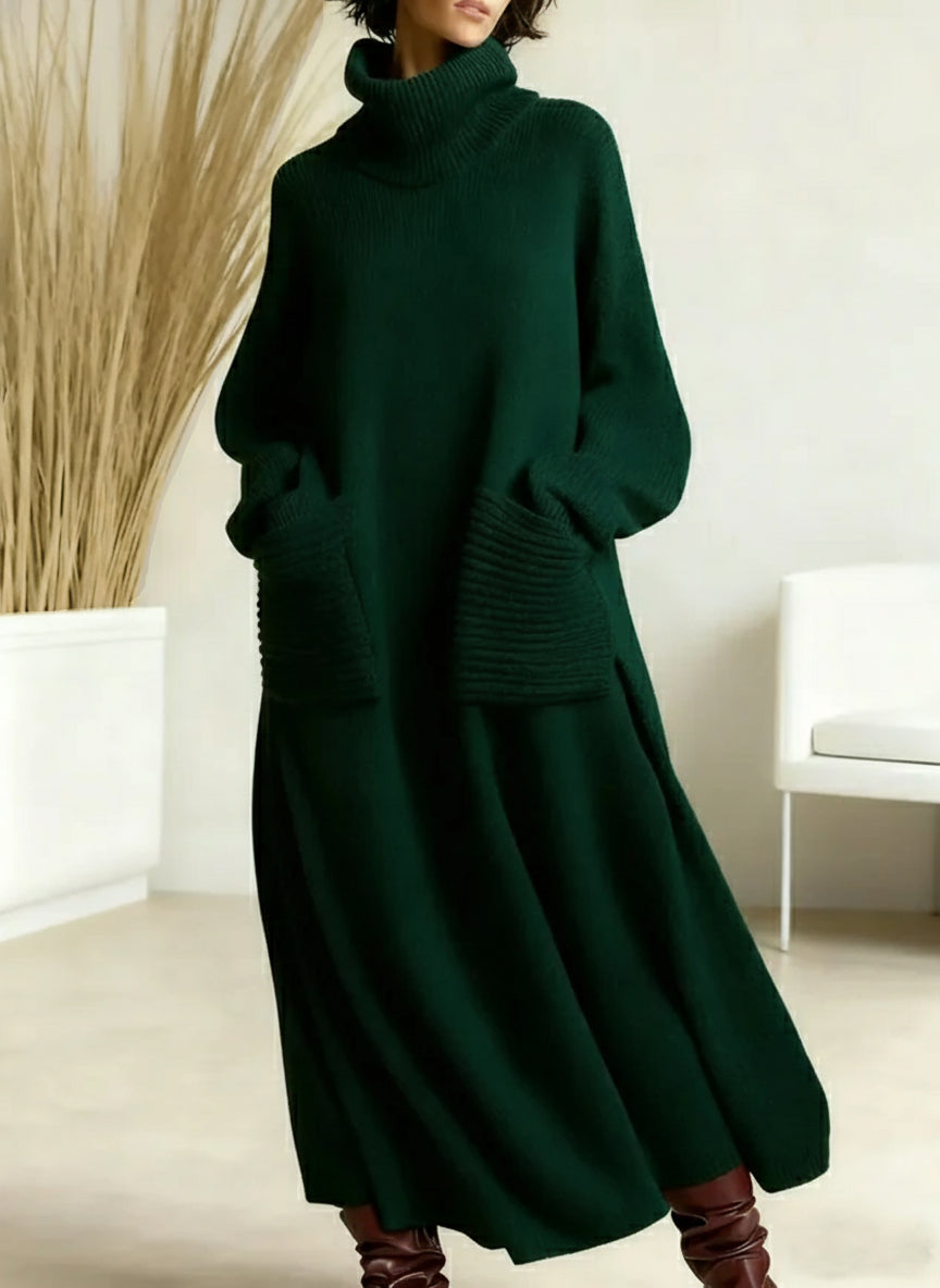 Women's Knit Maxi Dress — High-Neck Long-Sleeve Loose Fit 6