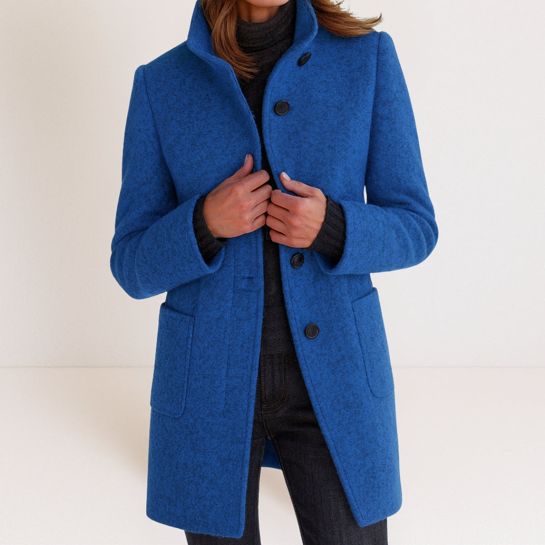 Elegant Wool-Blend Women's Coat — Stand-Up Collar Straight Cut 2
