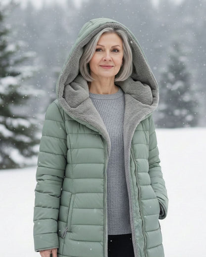 Women's Long Puffer Coat with Hood & Sherpa Lining 14