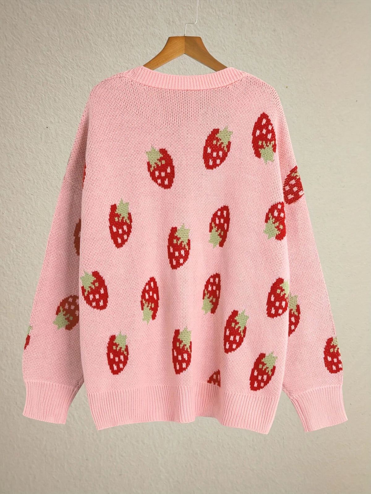 Women's Strawberry Knit Cardigan — Oversized Button Front 7