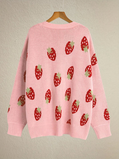 Women's Strawberry Knit Cardigan — Oversized Button Front 7