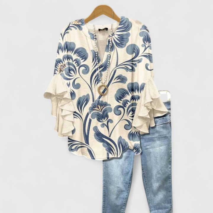 Women's Floral Blouse with Ruffle Sleeves — Sizes S to 3XL 1