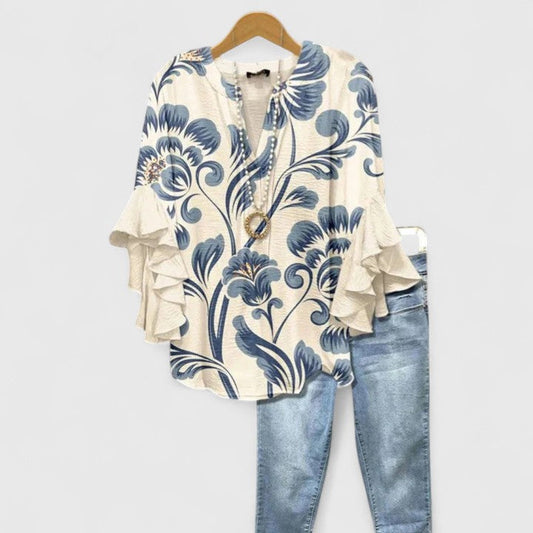 Women's Floral Blouse with Ruffle Sleeves — Sizes S to 3XL 1