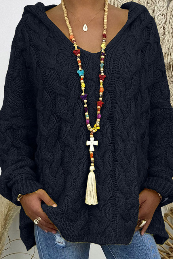 Cable Knit Hooded Pullover Sweater — Oversized Loose Fit 4