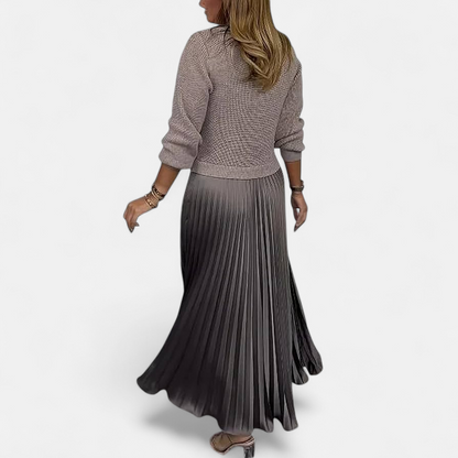 Women's Pleated Knit Maxi Dress — Long Sleeve Ribbed 2