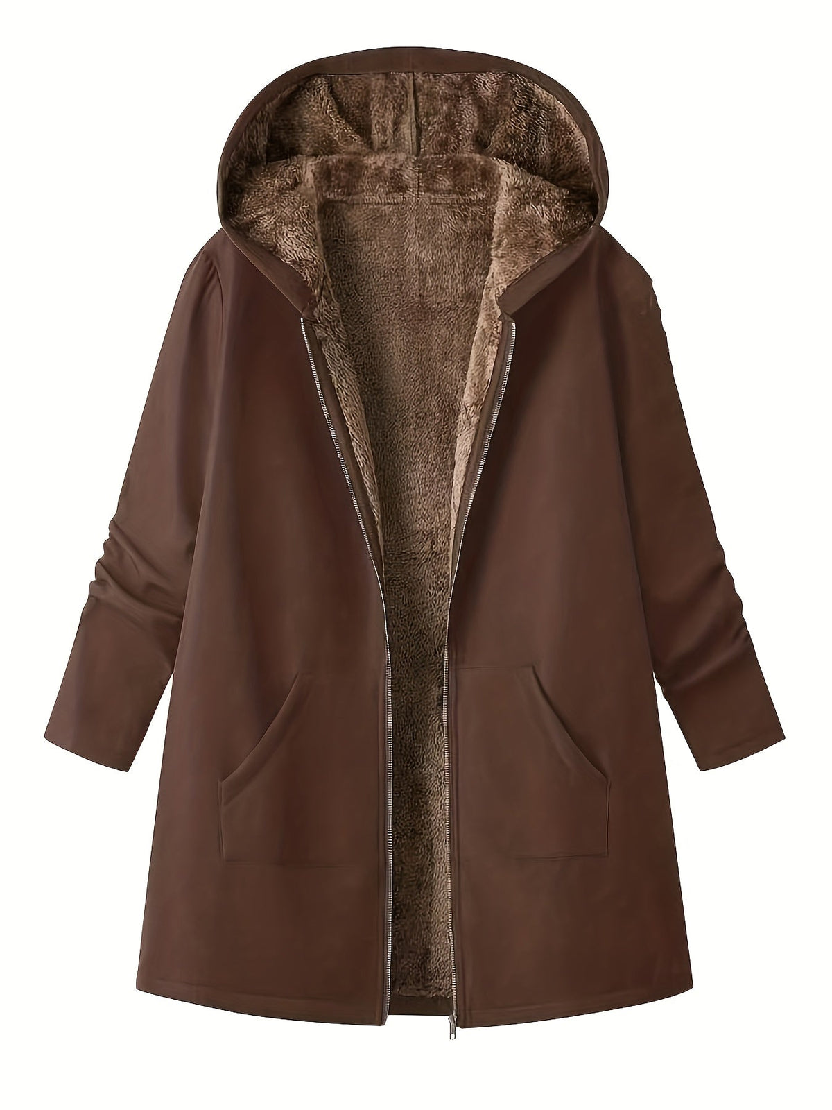 Women's Hooded Longline Coat — Cozy Plush-Lined Winter Coat 8