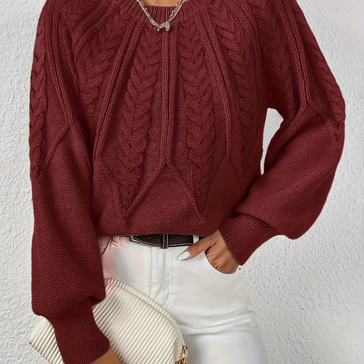 Women's Cable Knit Jumper with Balloon Sleeves — 11 Colors 3