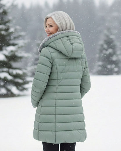 Women's Long Puffer Coat with Hood & Sherpa Lining 13