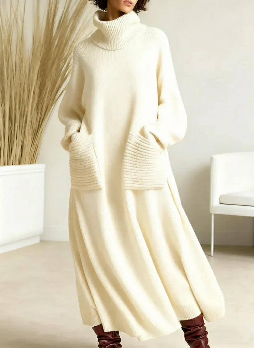 Women's Knit Maxi Dress — High-Neck Long-Sleeve Loose Fit 1
