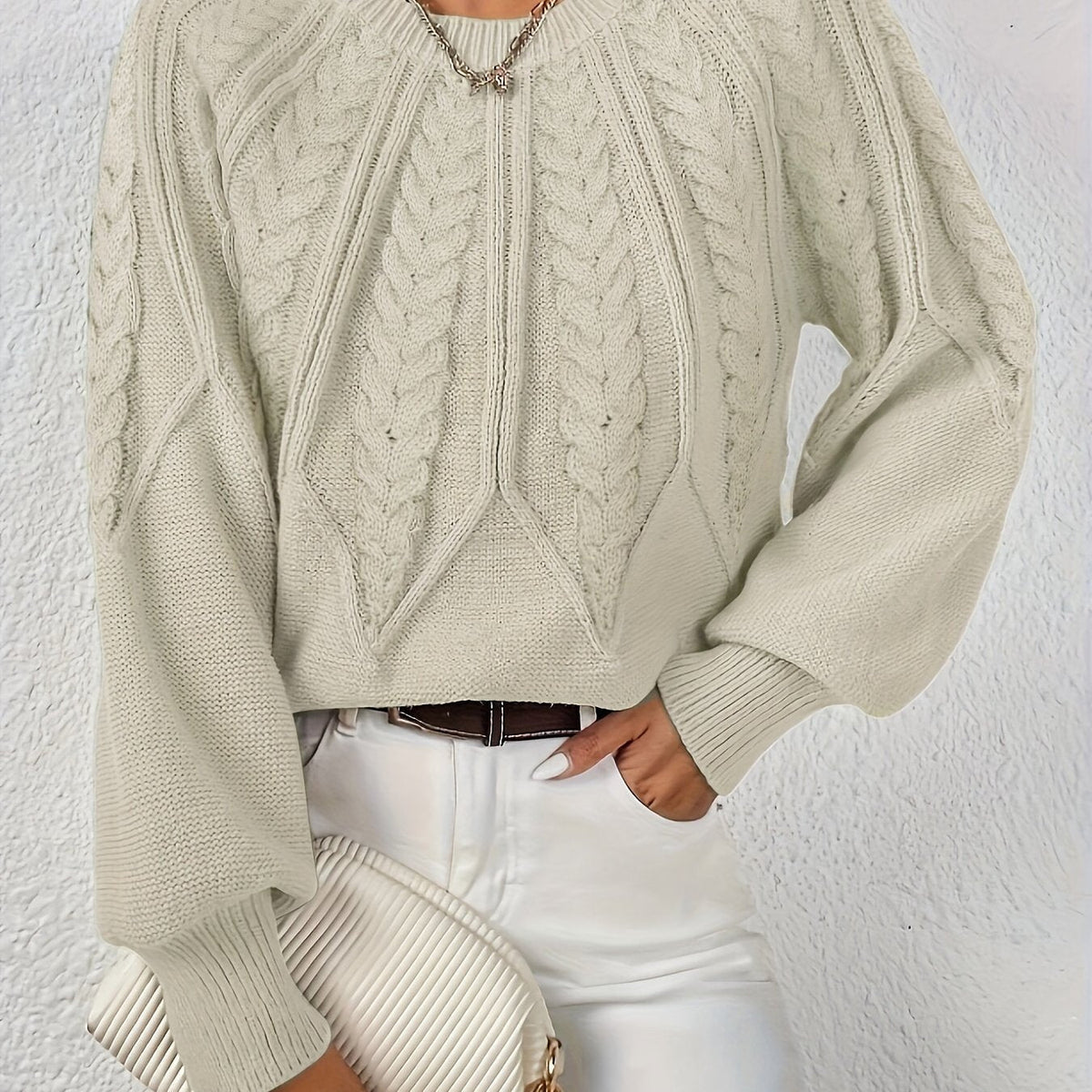 Women's Cable Knit Jumper with Balloon Sleeves — 11 Colors 2