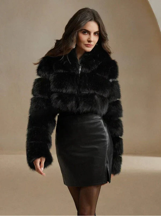 Women's Faux Fur Short Coat — Warm, Fitted & Vegan 1