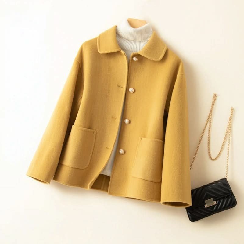 Pure Cashmere Short Coat Women — Elegant Doll Collar 1