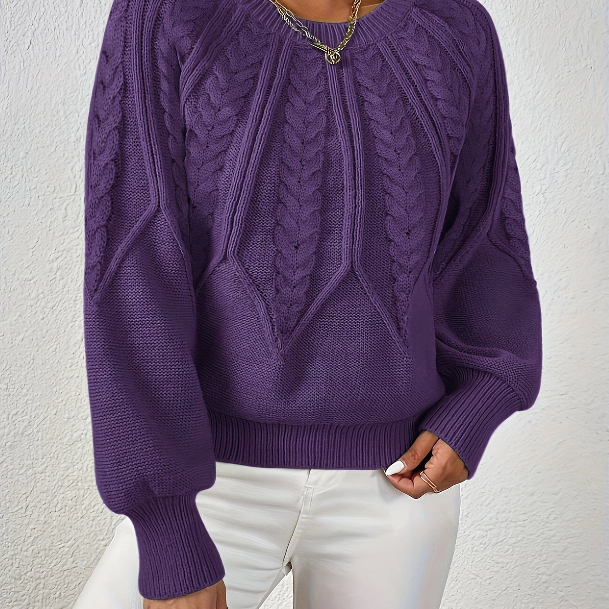 Women's Cable Knit Jumper with Balloon Sleeves — 11 Colors 23
