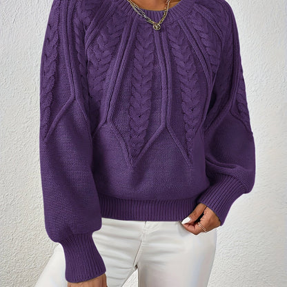 Women's Cable Knit Jumper with Balloon Sleeves — 11 Colors 23
