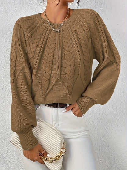 Women's Cable Knit Jumper with Balloon Sleeves — 11 Colors 21