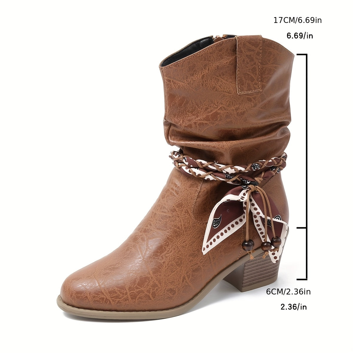Women's Slouch Ankle Boots — Braided Strap & Block Heel 5