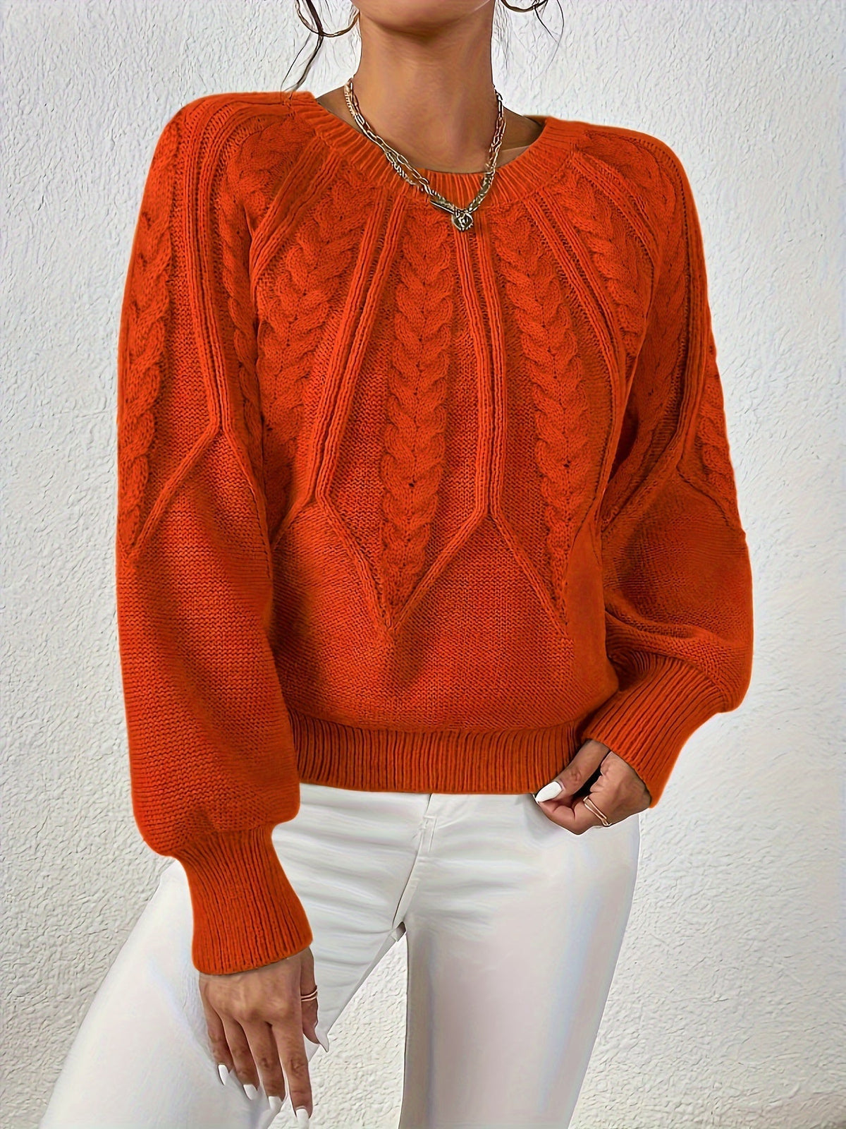 Women's Cable Knit Jumper with Balloon Sleeves — 11 Colors 15