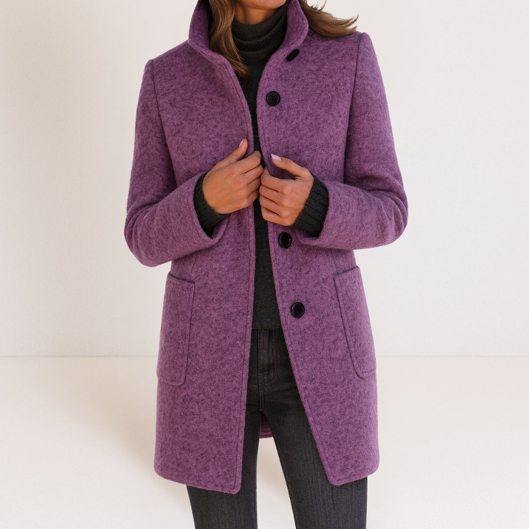 Elegant Wool-Blend Women's Coat — Stand-Up Collar Straight Cut 6