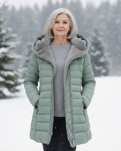 Women's Long Puffer Coat with Hood & Sherpa Lining 11