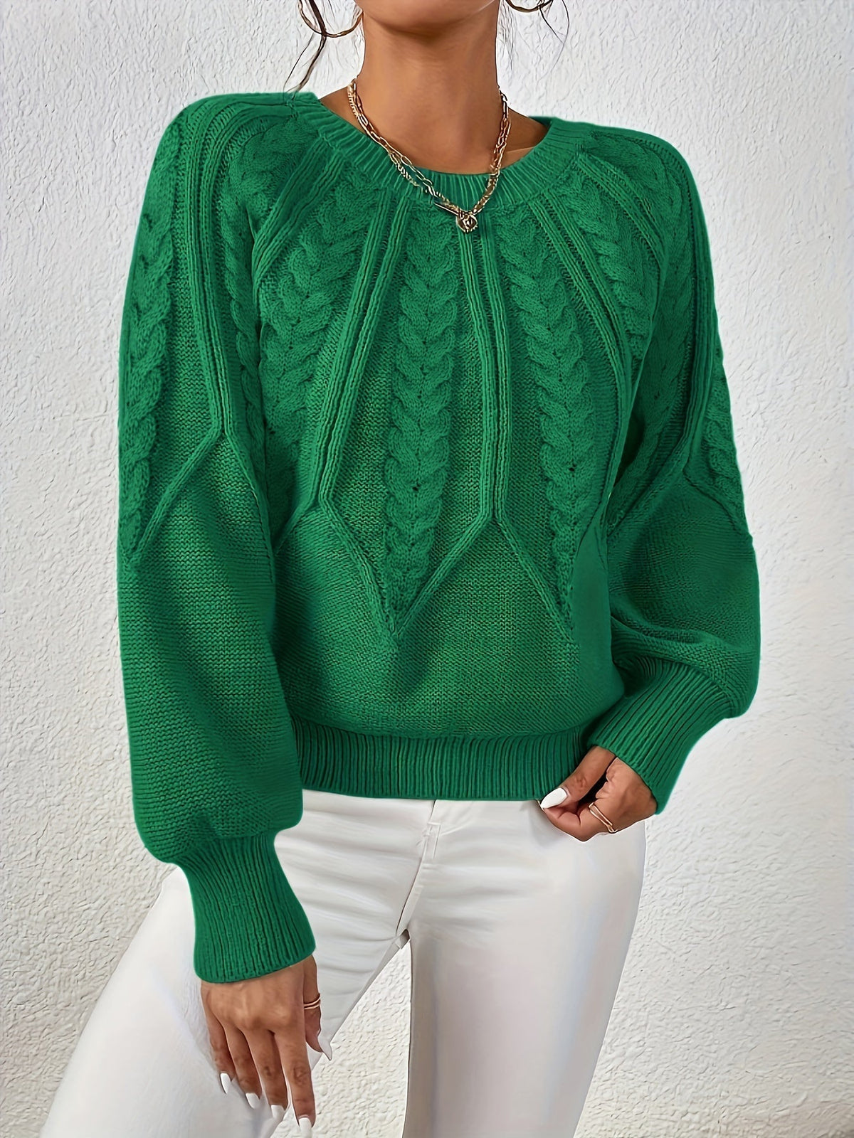 Women's Cable Knit Jumper with Balloon Sleeves — 11 Colors 20