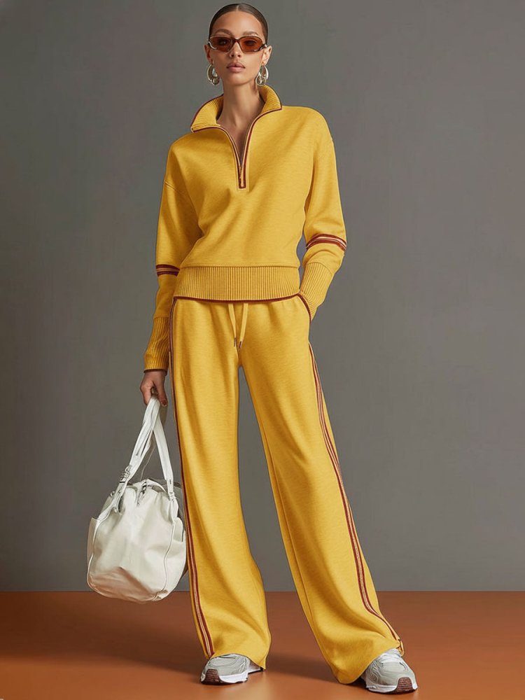 Women's Half-Zip Lounge Set – Soft Stretch Wide Leg Outfit 2
