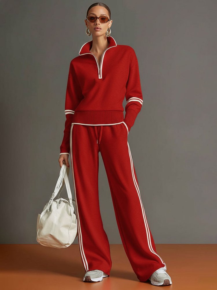 Women's Half-Zip Lounge Set – Soft Stretch Wide Leg Outfit 3