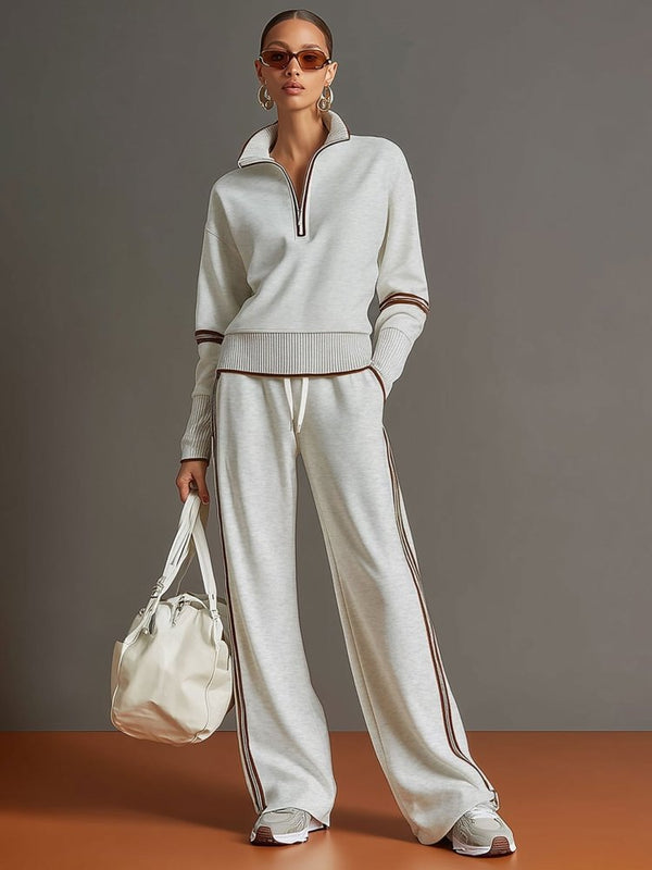 Women's Half-Zip Lounge Set – Soft Stretch Wide Leg Outfit 4
