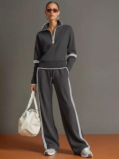 Women's Half-Zip Lounge Set – Soft Stretch Wide Leg Outfit 5
