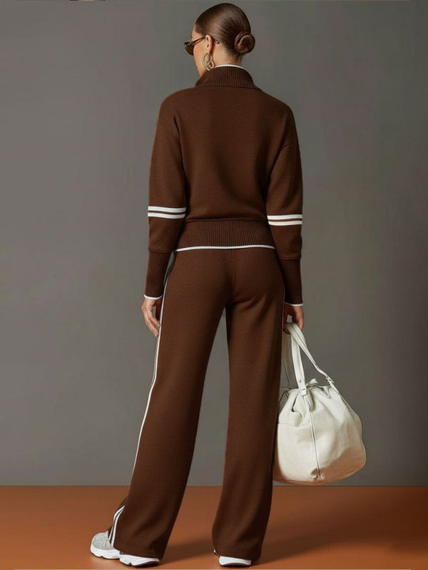 Women's Half-Zip Lounge Set – Soft Stretch Wide Leg Outfit 7