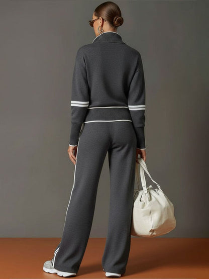 Women's Half-Zip Lounge Set – Soft Stretch Wide Leg Outfit 8