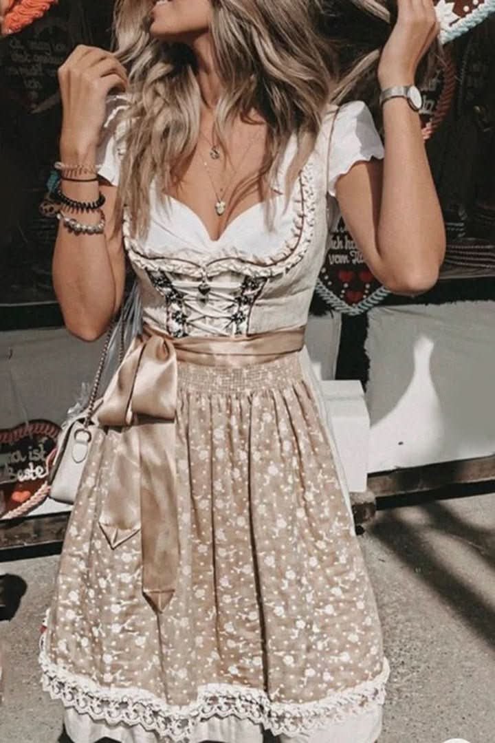 Embroidered Dirndl Midi Dress with Corset & Lace Trim 3