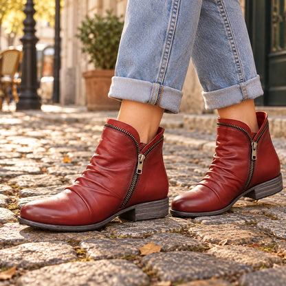 Damen Kunstleder Ankle Boots Herbst in Rot