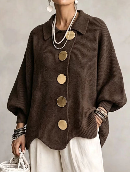 Kaelinae Oversized Cardigan Women — Heavyweight Knit Gold Buttons 9