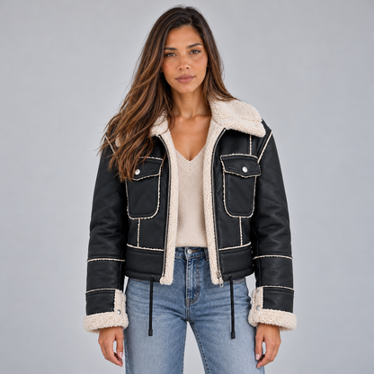 Women's Aviator Jacket — Faux Shearling Collar Full Zip 1