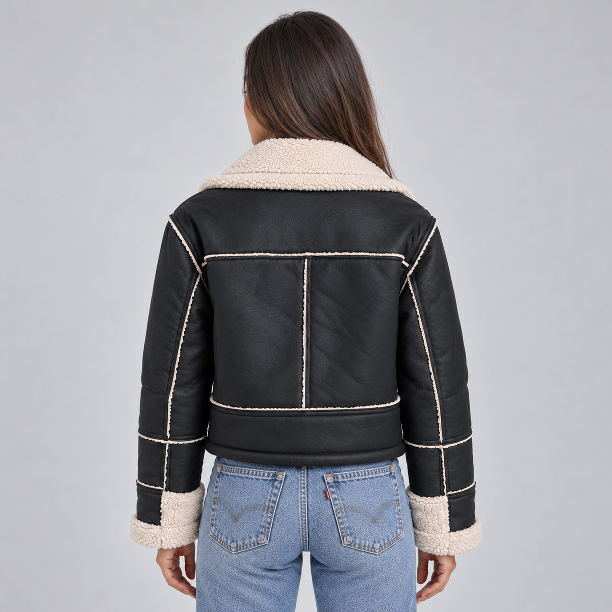 Women's Aviator Jacket — Faux Shearling Collar Full Zip 3