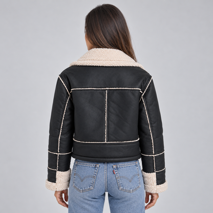Women's Aviator Jacket — Faux Shearling Collar Full Zip 3