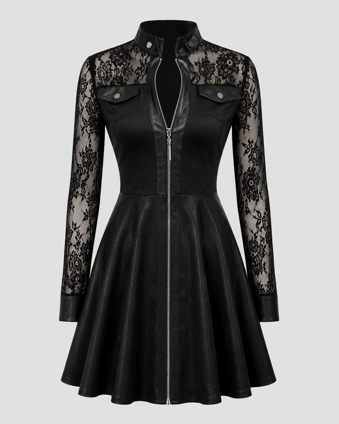 Women's Long Sleeve Lace Dress — A-Line V-Neck Elegant 4