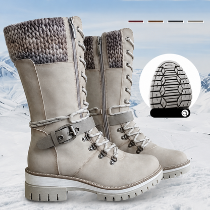 Women's Winter Lace-Up Boots — Knit Cuff Mid-Calf 14