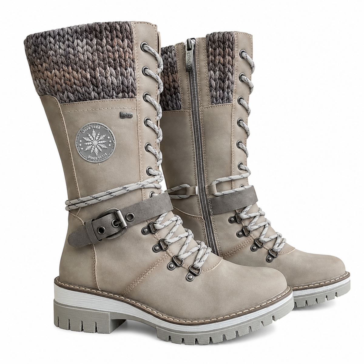 Women's Winter Lace-Up Boots — Knit Cuff Mid-Calf 15
