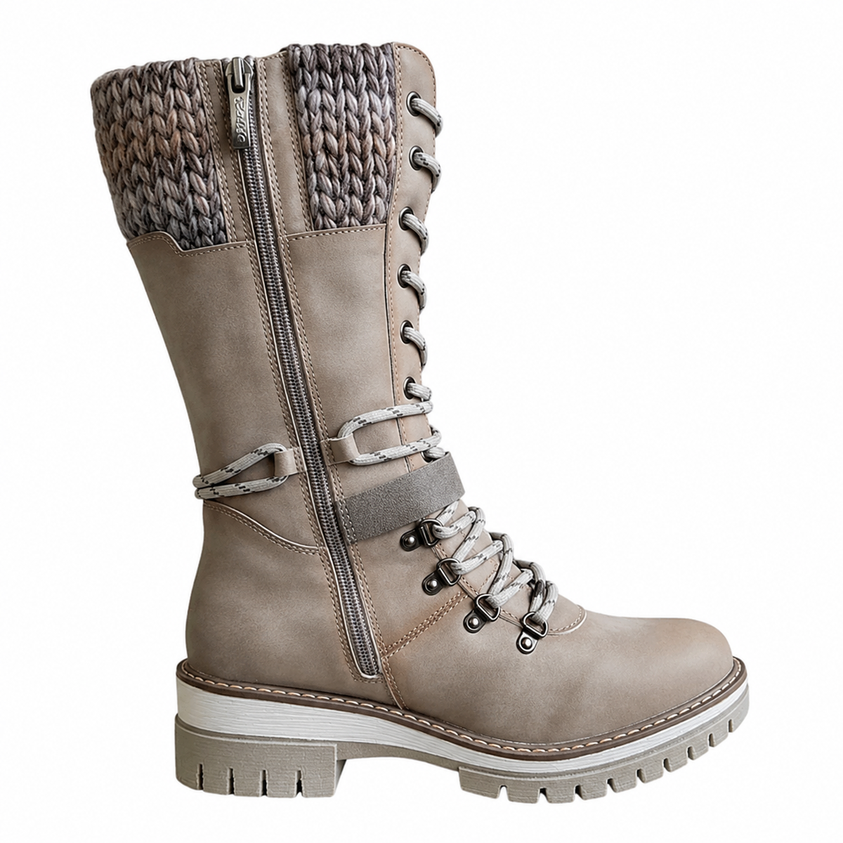Women's Winter Lace-Up Boots — Knit Cuff Mid-Calf 16
